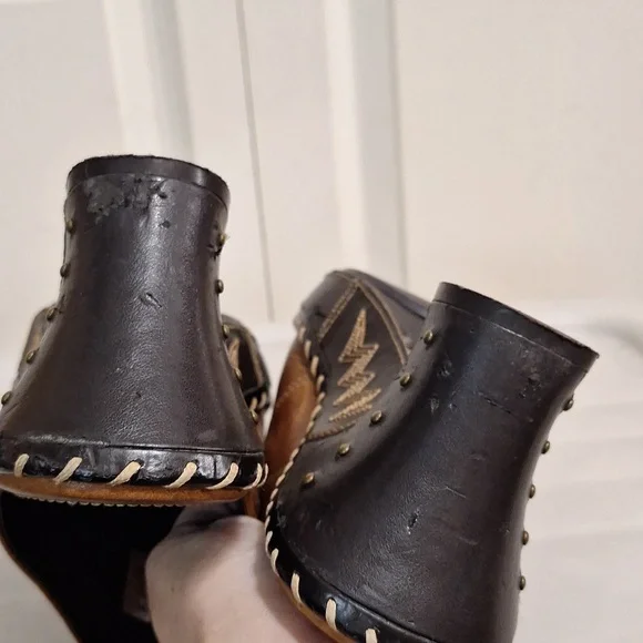 Sonora leather cowboy boot western mules clogs slip-on - brown embroidered - 10 - Picture 7 of 9